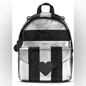 Victoria's Secret Luxe Python Stripe Mini City Backpack Black/Pewter NWT